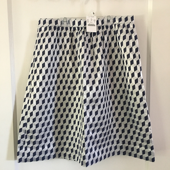 J.Crew White & Blue Geometric Pattern Skirt - Picture 2 of 5